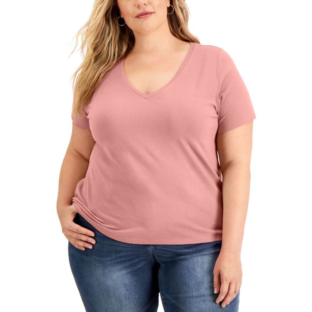 INC International Concepts Plus Size Cotton V Neck Top